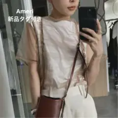 新品タグ付き★Ameri★SHIRRING SHEER LAYERED TEE★