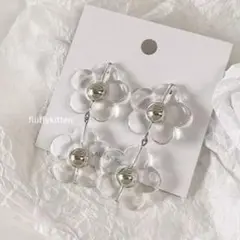 ダブルクリアフラワーピアス