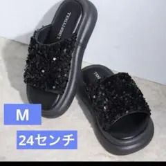 スパンコール厚底スライドサンダル