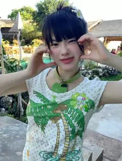 1moresheep y2k Tシャツ ヤシの木イラスト ドット 平成女兒