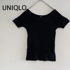 UNIQLO ユニクロ リブ 半袖 カットソー M ブラック 伸縮 フィット
