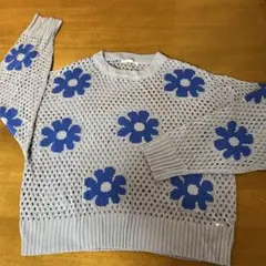 CPCM 花柄 メッシュ　長袖ニット　グレー/ブルー 試着のみ　ゆったり