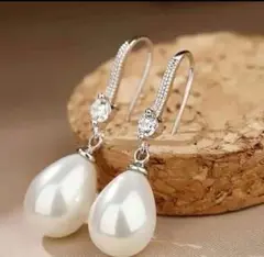 即日発送❕高級感ある大きいドロップ型ピアス シルバー 結婚式