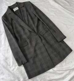 ベイジ ジャケット ロング グレンチェック ベルト 大きめ