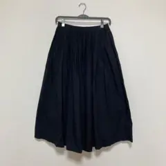 ユニクロ×イネス　コットンリネンギャザースカート　黒　ブラック　W64cm