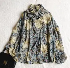 ウィリアムモリス H&M コラボ ボウタイ ブラウス 花柄 総柄 リボン 32