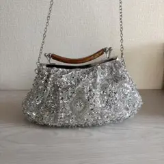 【新品】シルバー ビーズパーティバック