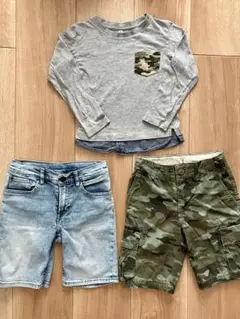 男の子 迷彩柄 120cm 長袖Tシャツ ハーフパンツ 3点セット まとめ売り