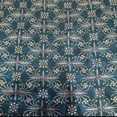 正絹　約33×75 緑みの青　孔雀青に白　細かい花柄　小花