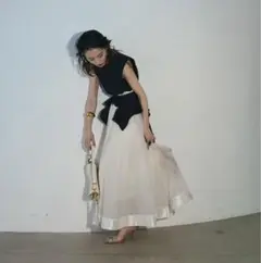 andrea&co. チュールレイヤードリボンスカート(ホワイト)