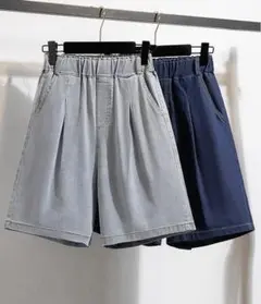 無地＆シンプル ショートパンツ 薄手 ワイドパンツ ハイウエスト 着痩せ