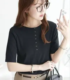 discoat ディスコート　シアーリブヘンリー5部袖　ブラック　美品