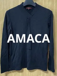 AMACA 黒のVネック長袖ニットトップス
