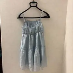 水色 ノースリーブ ミニワンピース
