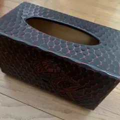 昭和レトロ 木製 鎌倉彫 引き出し付 ティッシュボックスケース ティッシュケース