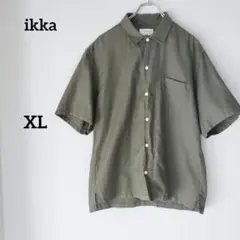 ikka イッカ メンズ 半袖 シャツ カーキ リネン混 綿混 XL 大きめ