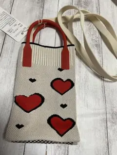 ハート柄ニットポーチ スマホショルダー