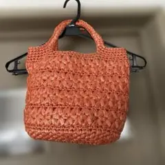 オレンジ 編み物 トートバッグ