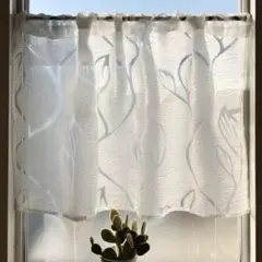 幅100cm ×丈55cm カフェカーテン 白 リーフ バブル 1枚 小窓