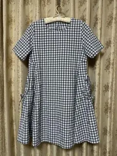 【美品】白✖︎グレー チェック柄 チュニックワンピース　Mサイズ
