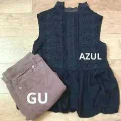 【激安2点セット】AZULノースリーブトップス&GU パンツ38(M)