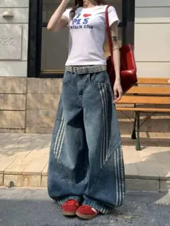 adidas サイドライン　jaded london acne バギーデニム