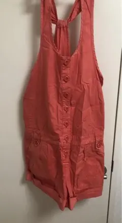 オレンジピンク ボタン付きオーバーオール