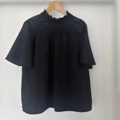 COLZA 黒 レース襟 半袖ブラウス