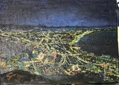夜景 油彩画 青と緑のトーン