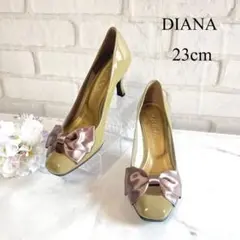 【極美品✨】DIANA ダイアナ エナメル カーキ ハート リボン バイカラー