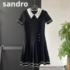 sandro　サンドロ　ワンピース　黒×白　プリーツ