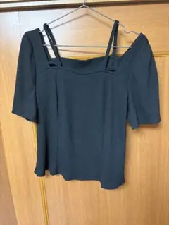 オフショルダーリブ編み半袖トップス 黒　0XL
