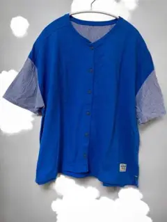 【NORTHERN TRUCK】　半袖シャツ、青✖️ストライプ、M〜Lサイズ