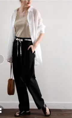 Dickies タック入りストレッチハイウエストストレートイージーパンツ　黒