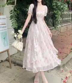 光沢ジャカードフローラルシフォンワンピース
