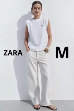 ZARA ショルダーパッド ノースリーブカットソー M 白