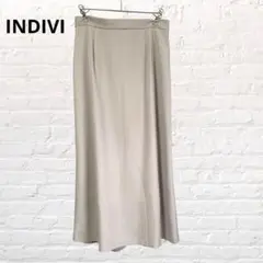 8487 ♡インディヴィ ロングスカート グレー ウエストゴム M 体型カバー
