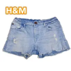 H&M デニムショートパンツ 140 ダメージ 10-11Y ウエストゴム