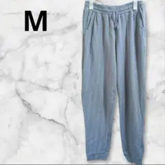パンツ【M】ブルー系 長ズボン ウエストゴム 楽 ラフ 部屋着 ゆる 春秋