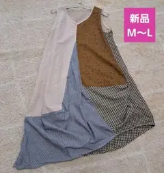 ' 新品　M～L　ノースリーブ パッチワークチュニック