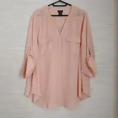 TORRID ピンク Vネック シャツ 五分袖 透け感あり ポケットデザイン