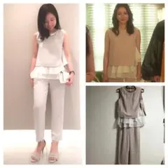フレイアイディー　石原さとみさん着用 ベージュ フリル付き セットアップ