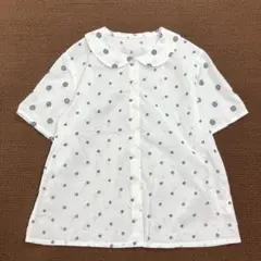 ✨美品✨　サラ　sara wear 刺繍半袖シャツ　ブラウス　コットン　白　丸衿