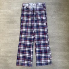 70s スラックス USA製チェック柄フレアパンツ ブルー バギー ベルボトム