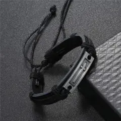 【新品】十字架レザー アメカジ ブラック　 ブレスレット ヴィンテージ メンズ
