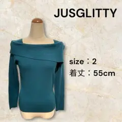 美品 JUSGLITTY オフショルダー セーター ブルーグリーン サイズ2