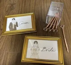 受付　GROOM BRIDE フレーム付き　ダイヤ付きボールペン