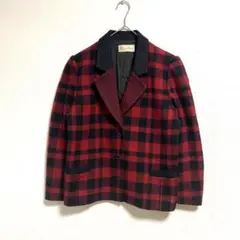 レディース キュブラ混 ジャケット 長袖 バイカラー ブラック レッド S