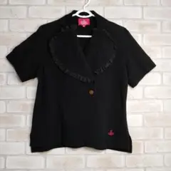 【美品】ヴィヴィアンウエストウッド　ニットポロシャツ　変形　オーブ刺繍　イタリア 美品】ヴィヴィアンウエストウッド ニットポロシャツ 変形