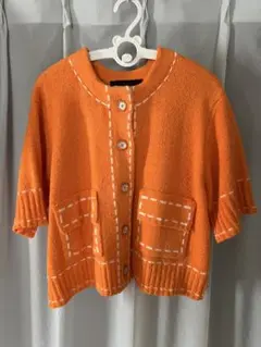 ZARA ステッチニットジャケット オレンジ M